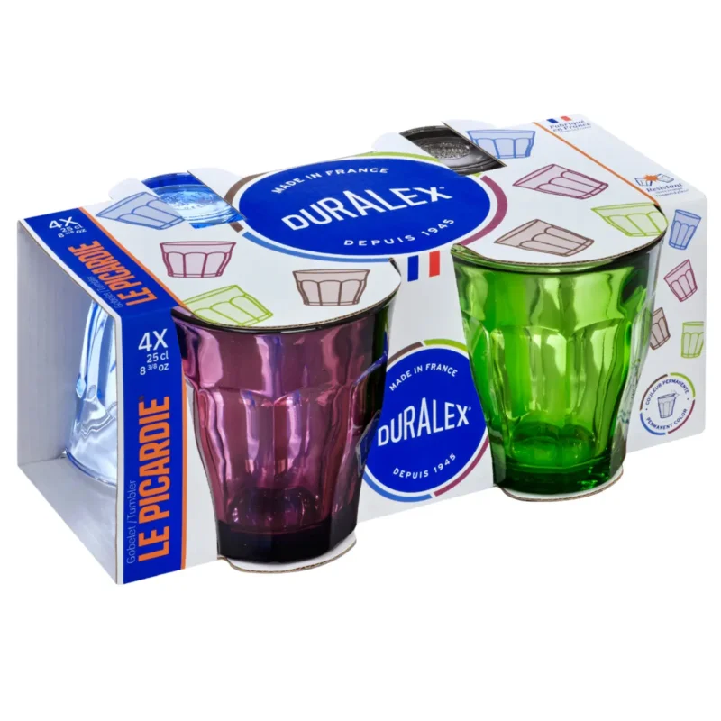 Lot de 4 gobelets forme basse multicolore verre trempé 25 cl Picardie Duralex (4 pièces) Quantité Limitée