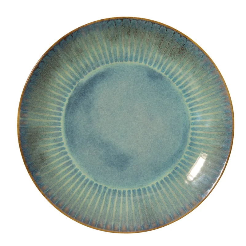 Assiette coupe plate rond bleu vert grès émaillé Ø 27 cm Lotus Accolade Authentique