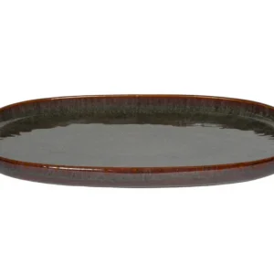 Marque Assiette ovale Marron Bleu grès émaillé 33x22,5 cm Amber Accolade