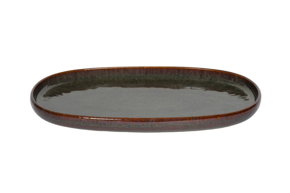 Marque Assiette ovale Marron Bleu grès émaillé 33x22,5 cm Amber Accolade