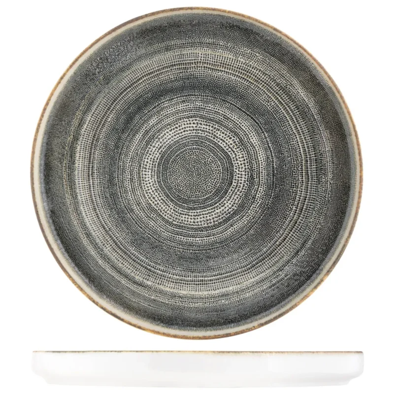 Assiette plate bord droit rond gris anthracite porcelaine Ø 27 cm Terra Pro.mundi Commander Vite