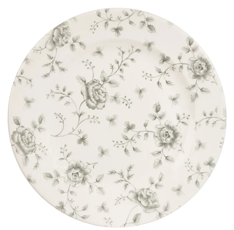 Assiette plate rond Rose Chintz Gris porcelaine vitrifiée Ø 30,5 cm Vintage Prints Rose Chintz Churchill Prix Bas