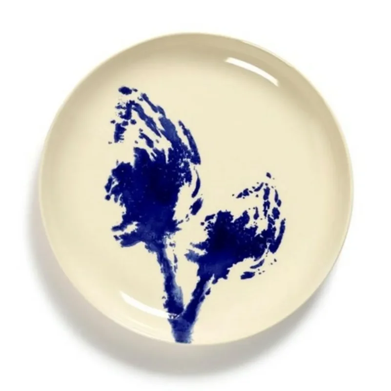Prix Réduit Assiette plate rond blanc artichaut bleu grès émaillé Ø 19 cm Feast By Ottolenghi Serax