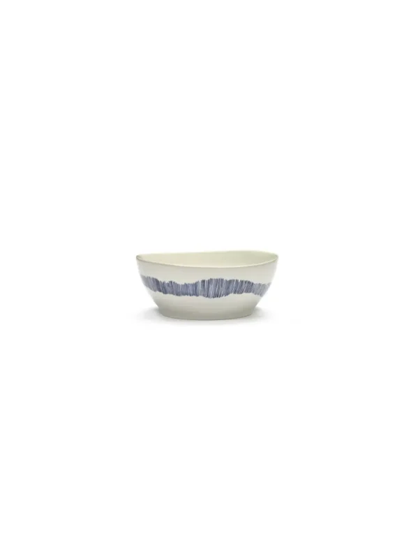 Bol rond blanc swirl - stripes bleu grès émaillé Ø 18 cm Feast By Ottolenghi Serax Top Vente