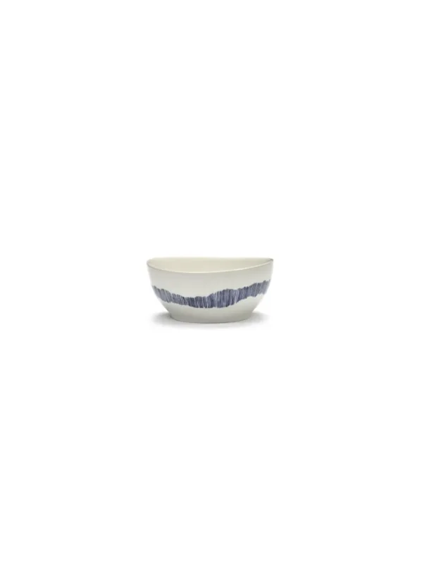 Haute Qualité Bol rond blanc swirl - stripes bleu grès émaillé Ø 16 cm Feast By Ottolenghi Serax