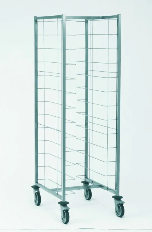Chariot cafétéria beige inox 2 colonnes 12 plateaux entrée dos à dos Tournus Prix Choc