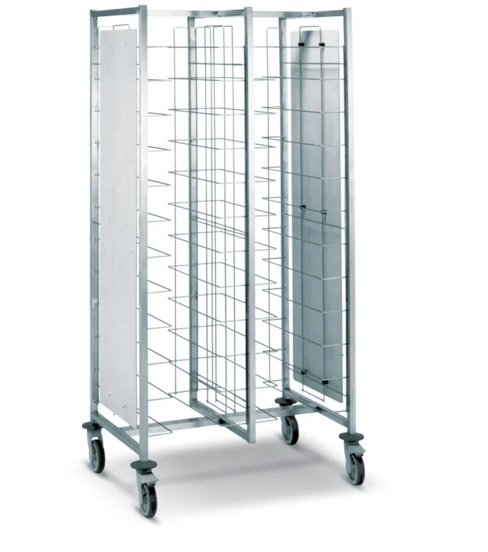 Chariot cafétéria beige inox 2 colonnes 12 plateaux entrée côte à côte Tournus Satisfait Ou Remboursé