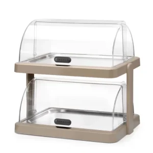 Vitrine à couvercle coulissant roll-top Duo UNIQ – double, HENDI, designed by Robert Bronwasser, Beige, 480x355x(H)480mm Nouvel Arrivage