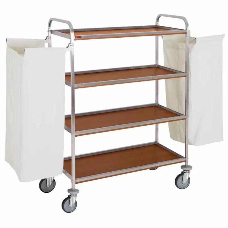 Chariot à linge inox, 4 niveaux, avec 2 sacs – chêne foncé Populaire