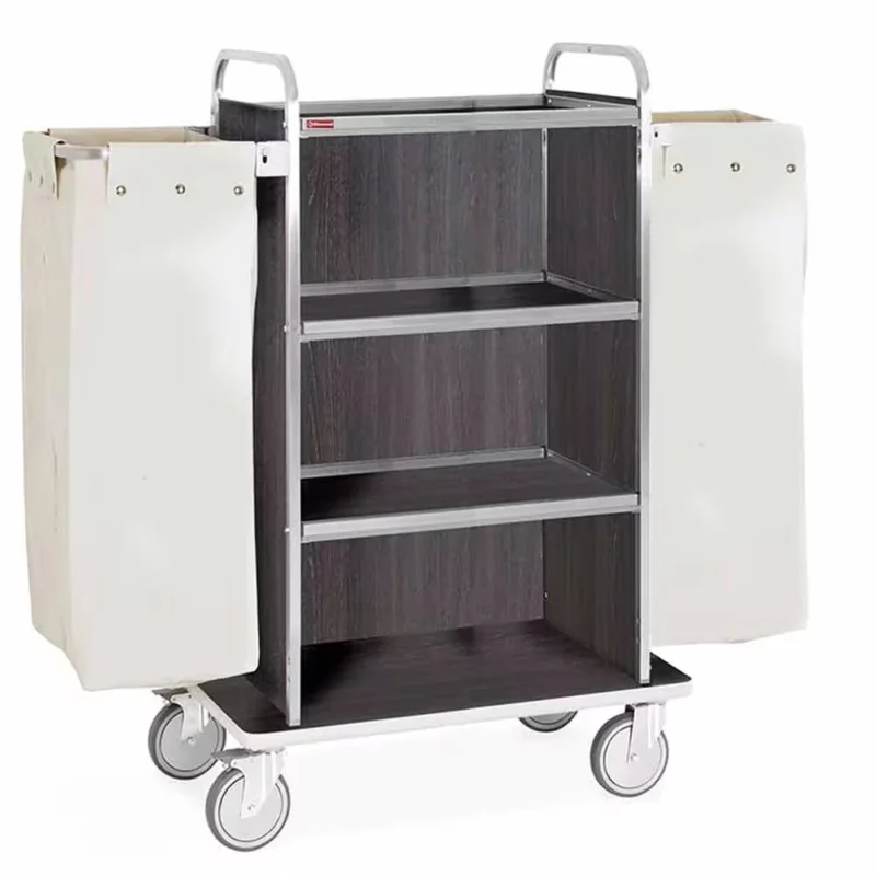 Chariot à linge inox, 4 niveaux, 2 sacs -chêne foncé Offre Exclusive