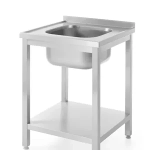 Table d’évier avec étagère – vissée, profondeur 600 mm, HENDI, Profi Line, Centré, 600x600x(H)850mm Commande En Gros