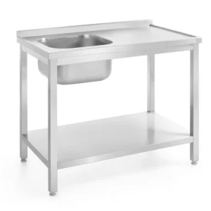 Table d’évier avec étagère – vissée, profondeur 600 mm, HENDI, Profi Line, côté gauche, 1000x600x(H)850mm Petit Prix