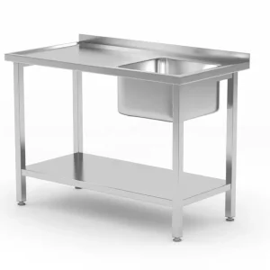 Usine Directe Table d’évier avec étagère, vissée, HENDI, Kitchen Line, vasque sur le côté droit, 1000x600x(H)850mm