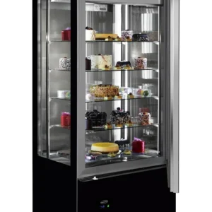 Vitrine réfrigérée verticale ventilée avec 5 étagères en verre, +2°/+10°C, couleur noire Acheter En Ligne