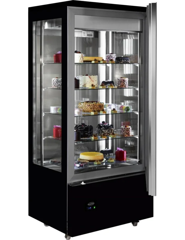 Vitrine réfrigérée verticale ventilée avec 5 étagères en verre, +2°/+10°C, couleur noire Acheter En Ligne