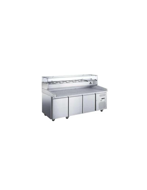 Table à pizza 2020 mm et saladette offerte avec 3 portes 600x400 mm , +2°/+8°C Offre Limitée