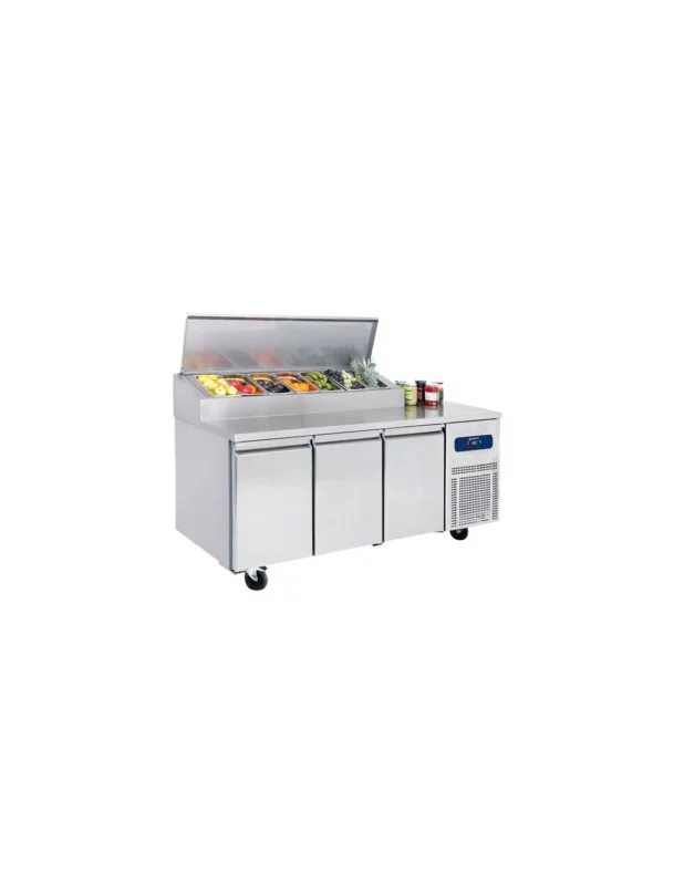 Table réfrigérée saladette avec 3 portes GN 1/1, 7x GN 1/3 h150 mm, -2°/+8°C Meilleur Prix