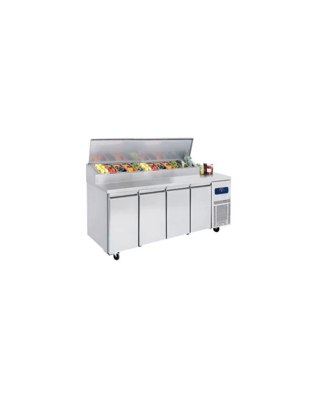 Table réfrigérée saladette avec 4 portes GN 1/1, 9x GN 1/3 h150 mm, -2°/+8°C Achetez Aujourd’hui