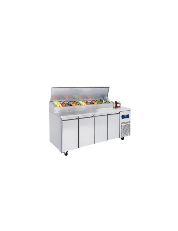 Table réfrigérée saladette avec 4 portes GN 1/1, 12x GN 1/3 h150 mm, -2°/+8°C Retour Gratuit