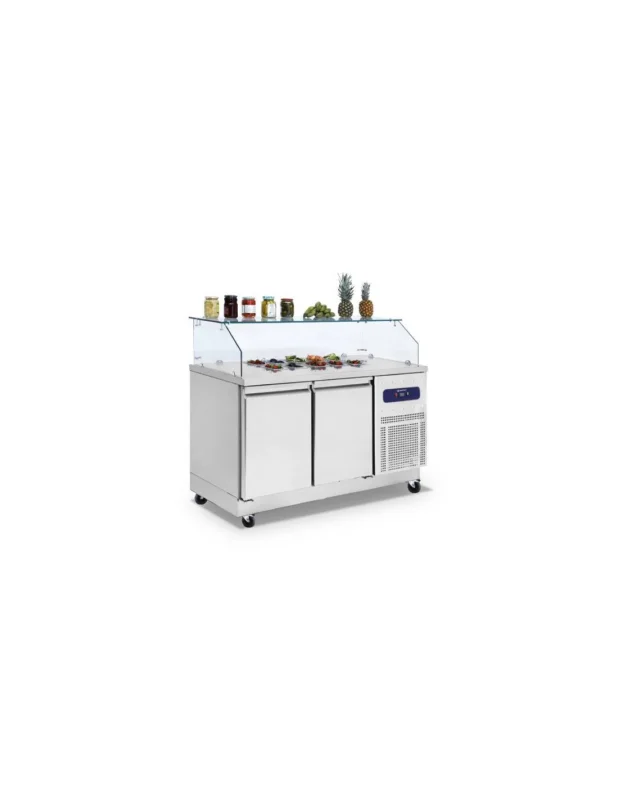 Réduction Table réfrigérée saladette avec 2 portes GN 1/1 et vitrine, 6x GN 1/6 h100 mm, -2°/+8°C
