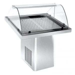 Achat Immédiat Comptoir réfrigéré statique à poisson avec vitre bombée et fermeture arrière, 1000 mm