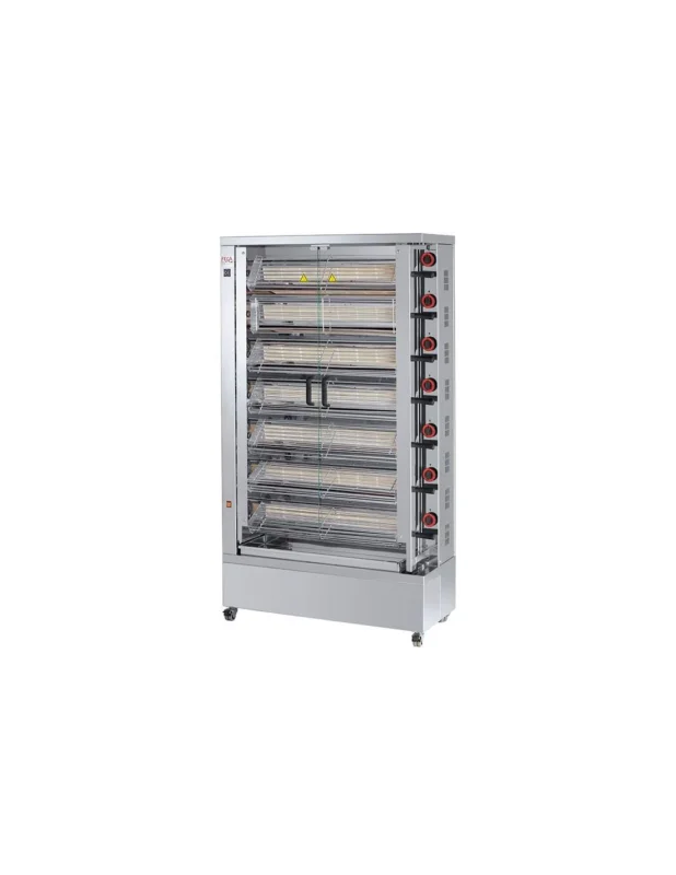 Rôtissoire à poulets à gaz (+230 V) , 7 broches crapaudines pour poulets ouverts Achat Immédiat