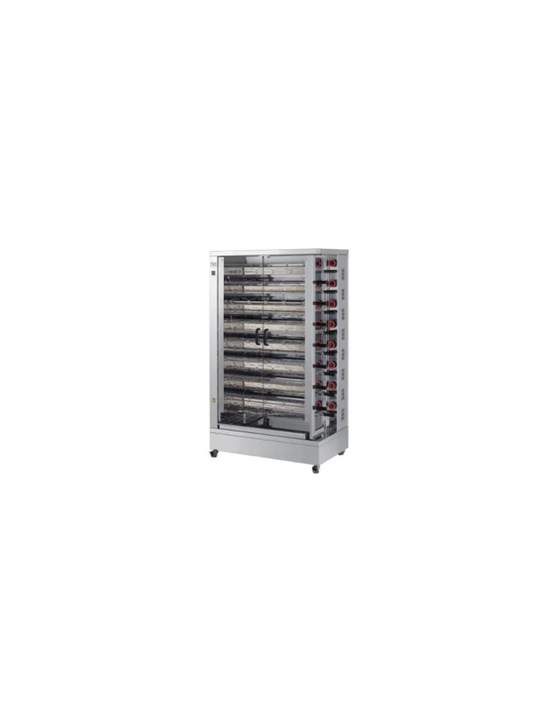 Rôtissoire à poulets à gaz (double) (+230 V),double brûleur, 15 broches pour 75-90 poulets Réduction