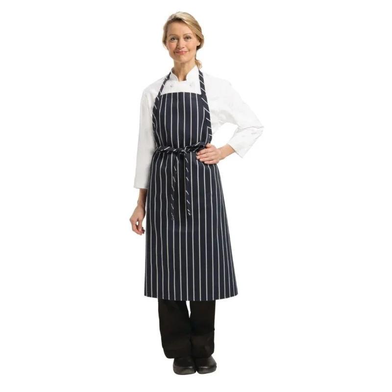 Tablier bavette tissé Chef Works Premium rayures bleue marine et blanches Offre Limitée