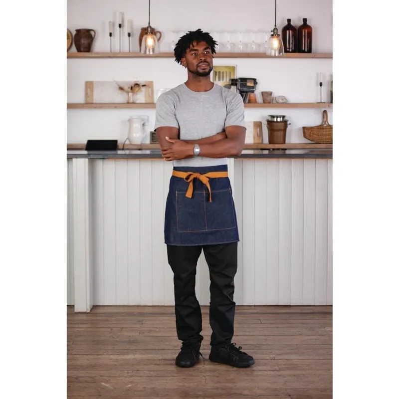 Prix Cassé Tablier serveur Southside denim bleu et ceinture ocre