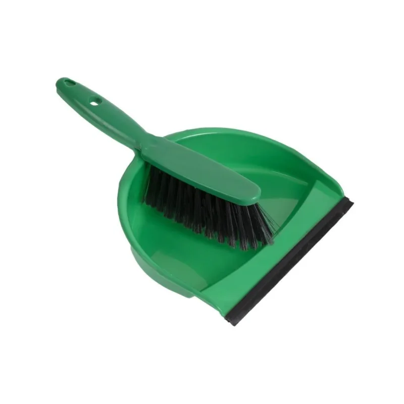 Commander Vite Set balayette à poils doux et pelle Jantex vert