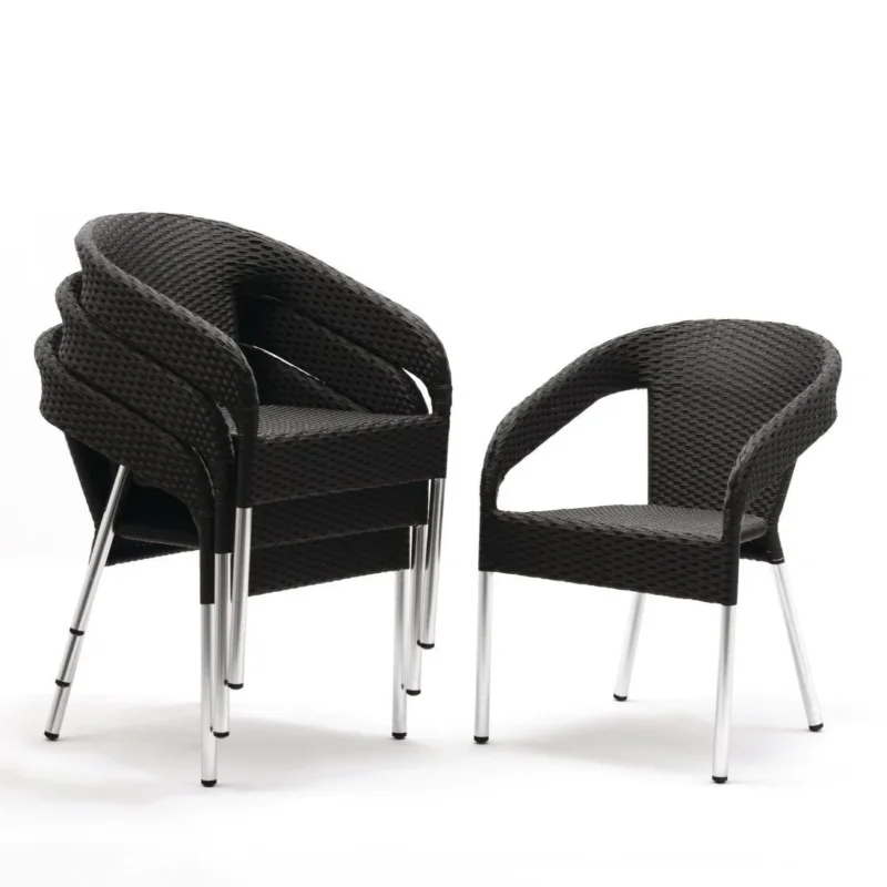 Fauteuils enveloppants bistro en rotin PE anthracite Bolero (lot de 4) Offre Du Jour