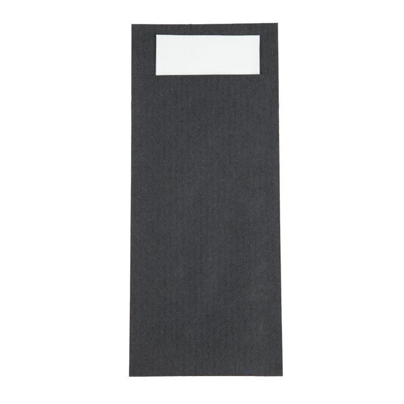 Pochettes à couverts noires avec serviette blanches Europochette (lot de 500) Dernière Chance