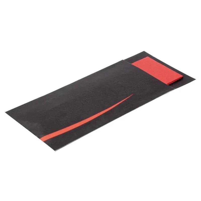 Meilleure Vente Pochettes à couverts noires avec serviette rouge Europochette (Lot de 100)
