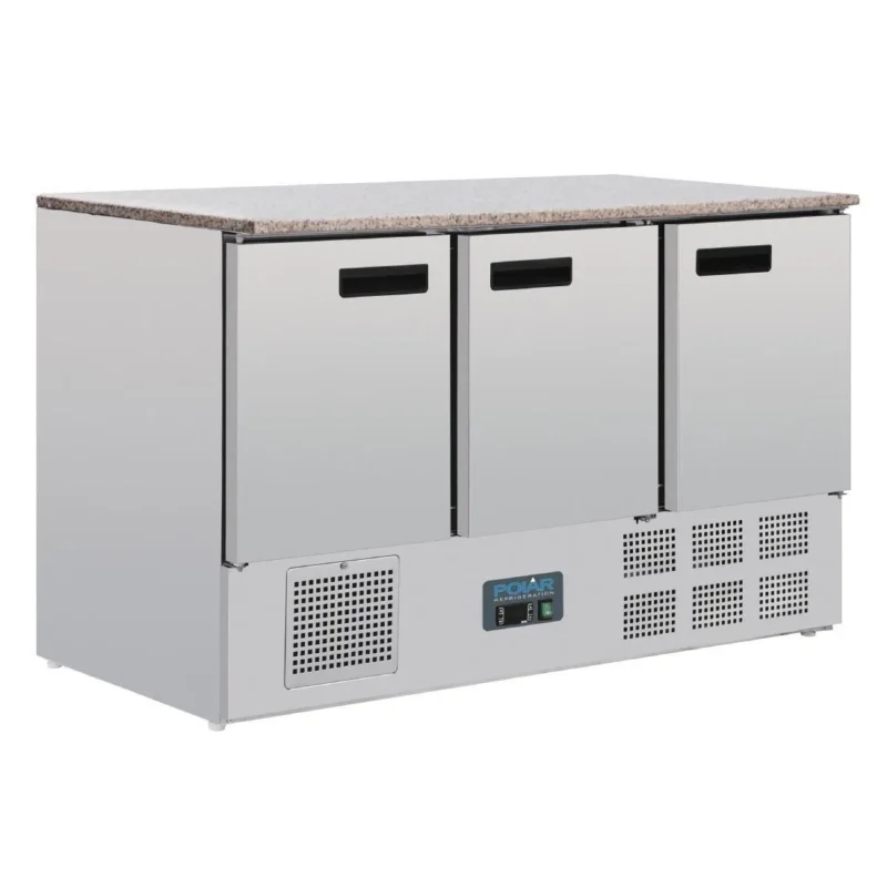 Table réfrigérée positive plan de travail en marbre Polar Série G 3 portes 368L Haute Qualité