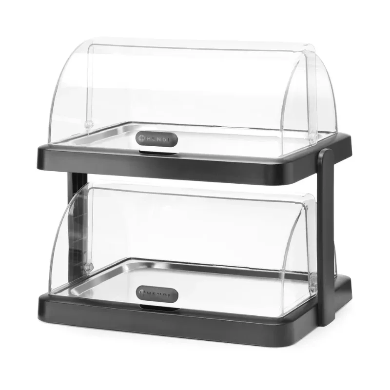 Vitrine Buffet à Couvercle Coulissant UNIQ - 2 Plateaux - Noir Livraison Gratuite