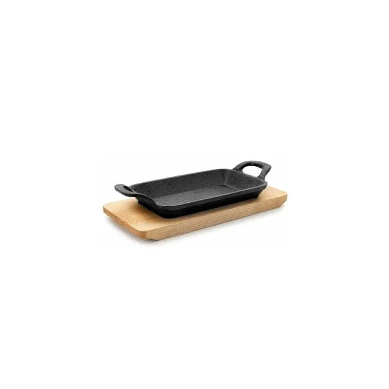 Nouvelle Collection Mini Plancha Grill Lisse avec Base Bois - 22,5 x 10 cm