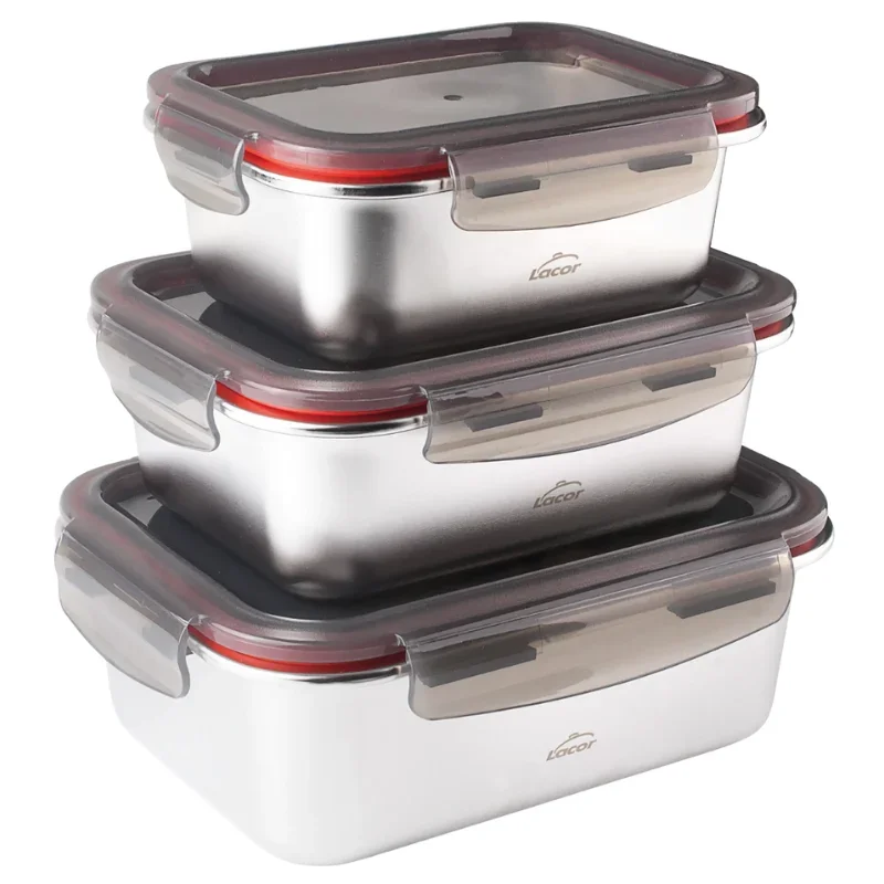 Boîte Inox avec Couvercle PP Ecoinox 800 ml - Lot de 3 Pas Cher