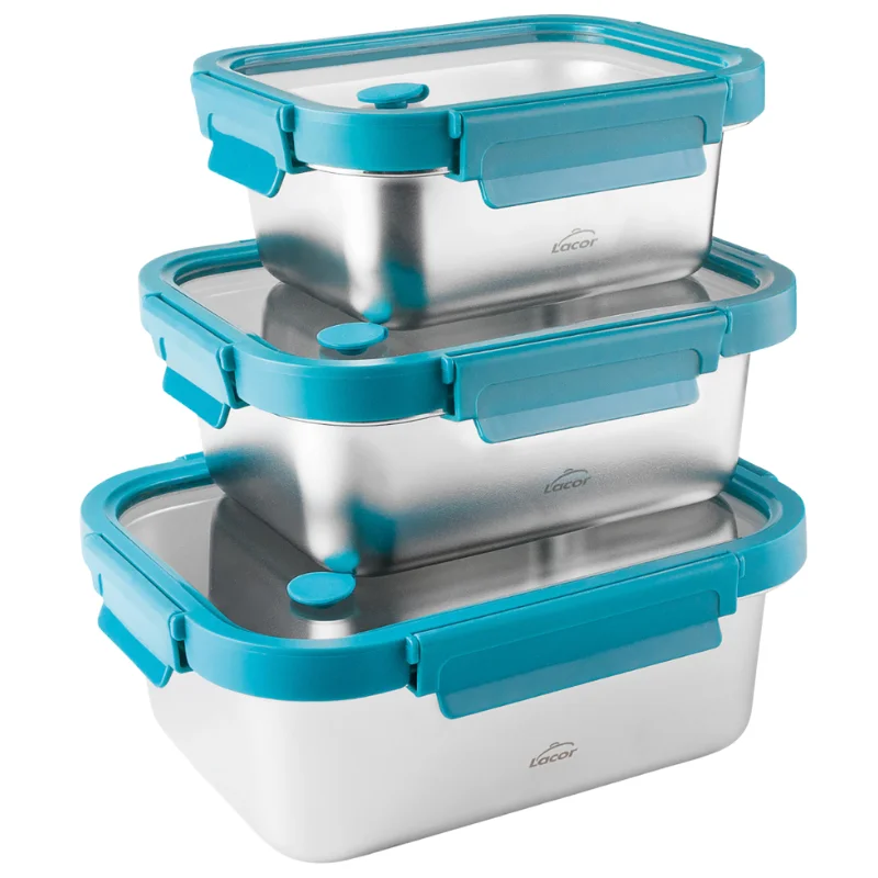 Boîte Inox avec Couvercle Verre Etern - Lot de 3 Haute Qualité