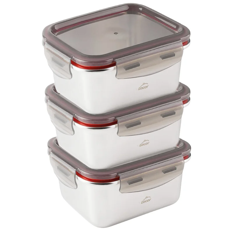 Boîte Inox avec Couvercle PP Ecoinox 260 ml - Lot de 3 Soldes