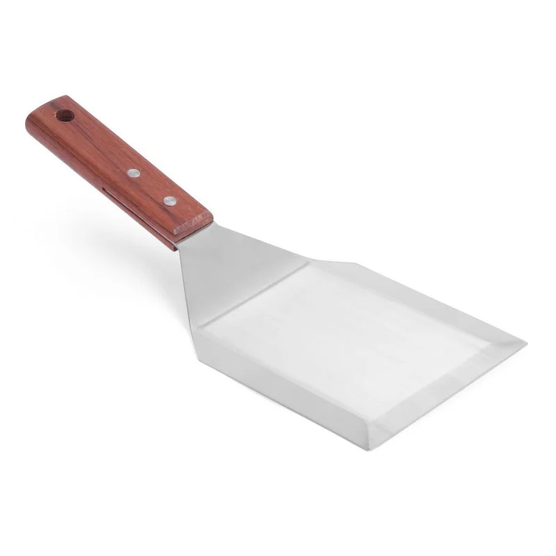 Dernière Chance Spatule à Hamburger Coudée Inox avec Manche en Bois - 15 cm