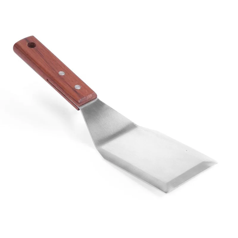 Super Prix Spatule à Hamburger Coudée Inox avec Manche en Bois - 12 cm