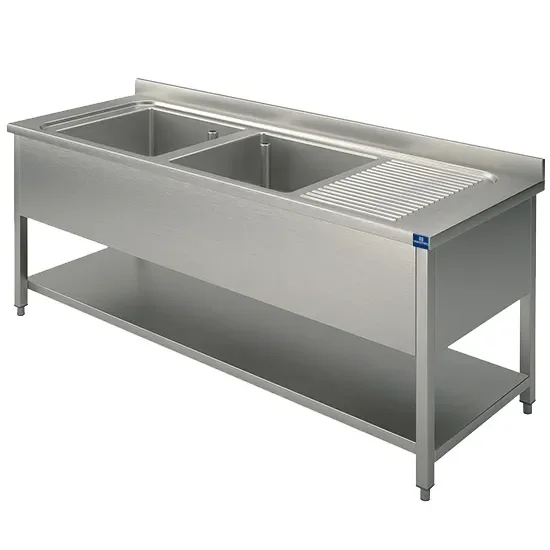 Plonge inox 2 bacs avec égouttoir à droite et étagère basse 1800x600 mm Offre Du Jour