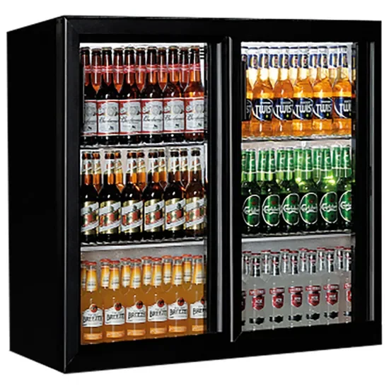 Nouveauté Réfrigérateur bar noir 2 portes coulissantes vitrées - température -1/+5°c et volume 210 l
