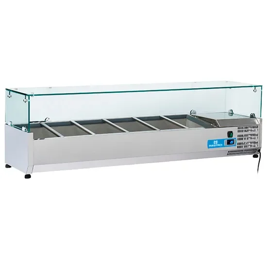 Prix Réduit Saladette réfrigérée à poser inox avec 6x gn 1/4 h=150 mm température +2/+8°c