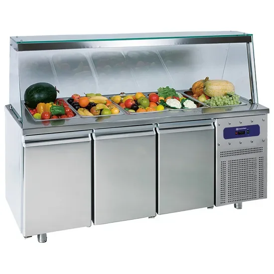 Saladette réfrigérée 3 portes gn 1/1 structure verre avec 5x gn 1/1 température -2/+8°c Prix Choc