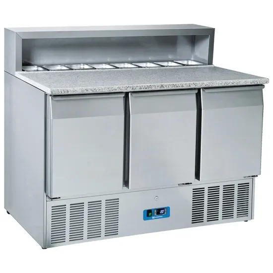 Table à pizza 3 portes avec 8x gn 1/6 h=150 mm et température +2/+10°c Prix Choc