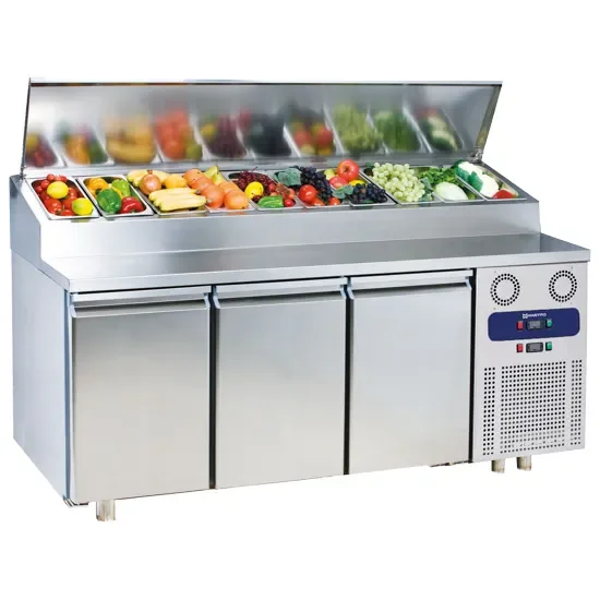 Livraison Gratuite Table de préparation réfrigérée inox 3 portes gn 1/1 avec 10x gn 1/3 température -2/+8°c