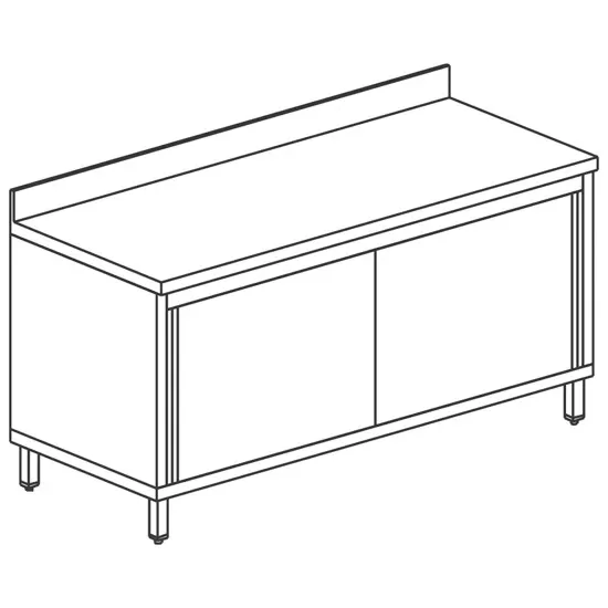 Acheter Direct Table armoire neutre inox adossée avec 2 portes coulissantes 2000 x 700 x 850 mm
