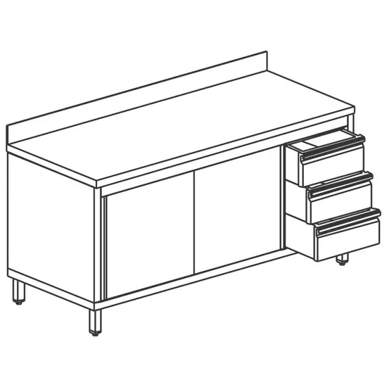 Promotion Table armoire neutre inox adossée avec 1 tiroir droit 2 portes coulissantes 1700x600 mm