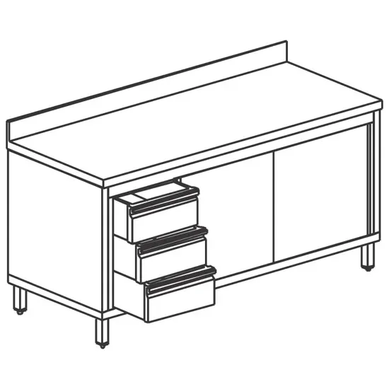 Table armoire neutre inox avec 1 tiroir gauche et 2 portes coulissantes 1200x700 mm Solde